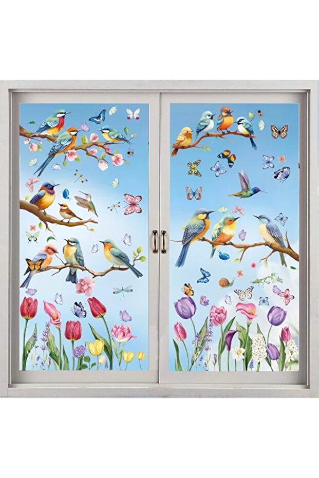 Vibrant Spring & Summer Window Clings - 78 PCS of Butterfly, Tree Branch Hummingbird, and Tulip Ant - 1