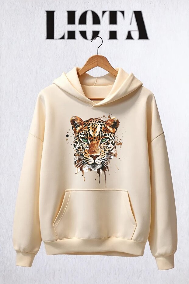 Leopard Printed Oversize Cotton 3 Thread Sweatshirt