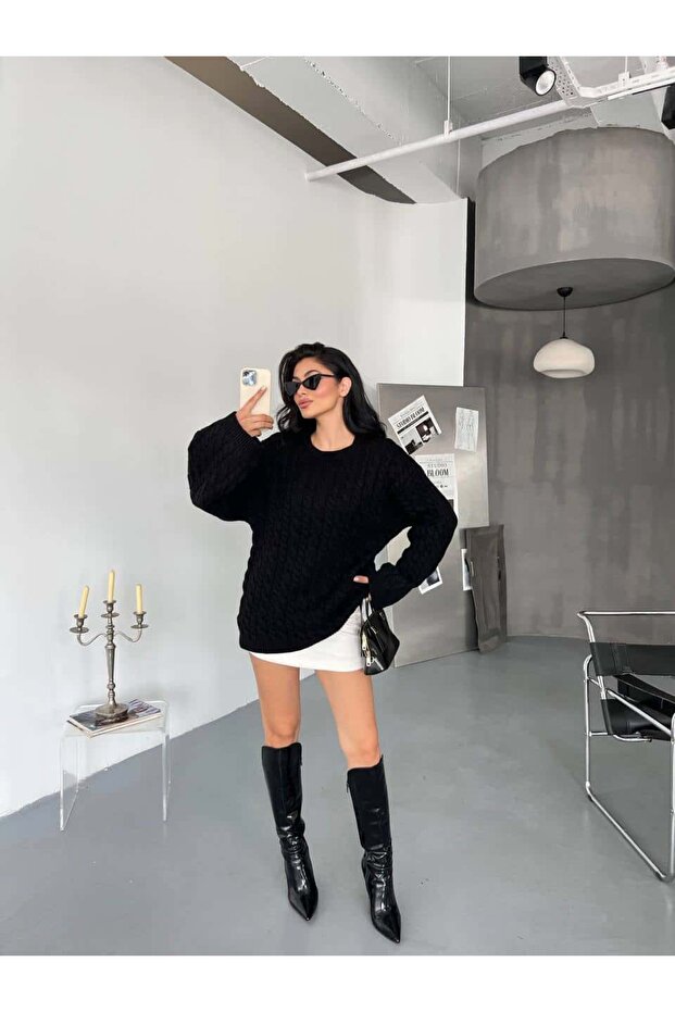 سترة تريكو سميكة محبوكة كبيرة الحجم - 2