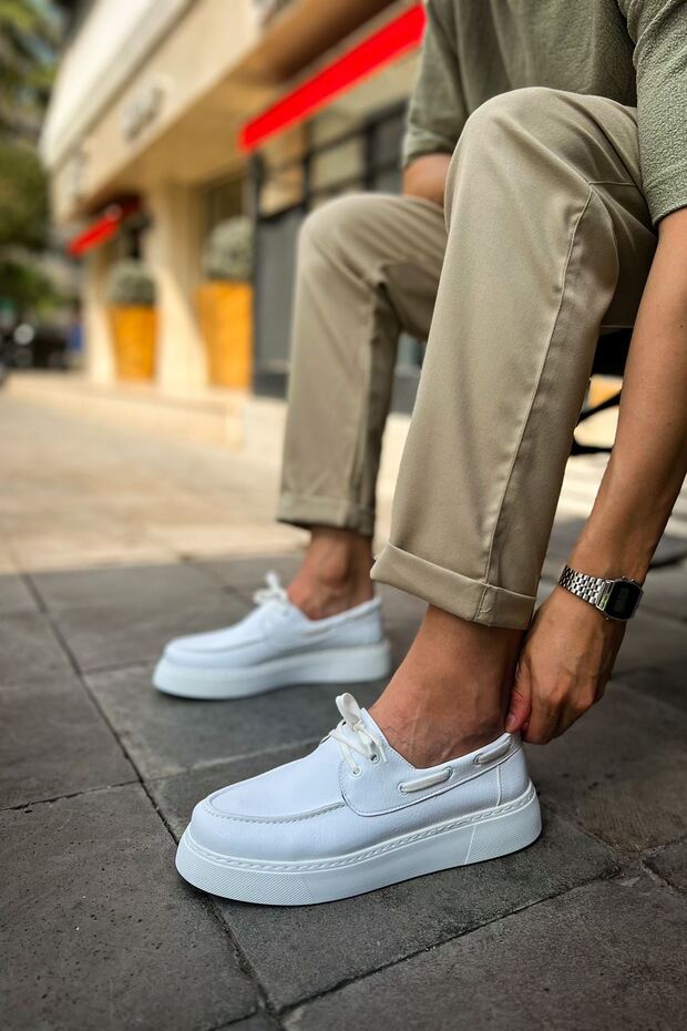 Ch419 Torrini Men's Casual Lace-Up Leather Classic Shoes Cbt - White