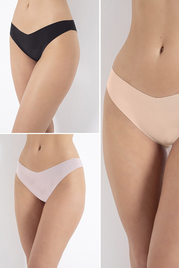 Black Mink Skin Color 3-Piece Laser Non-Marking V Shape Brazilian Panties