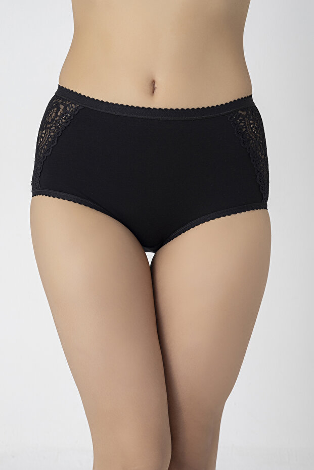 Black Lace Detailed High Waist Bato Slip Panties 6 Pack