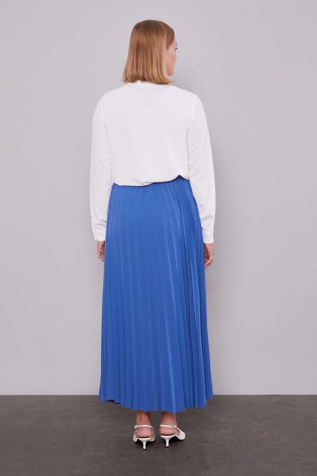 Mavi Pliseli Beli Lastikli Etek - 4