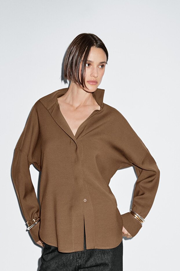 Dökümlü pamuklu gömlek - 3