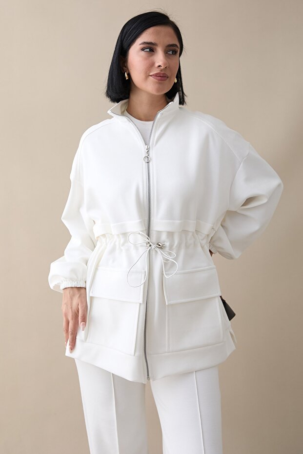 مجموعة دبل جيب حواف أسطوانية باللون الأبيض - 2