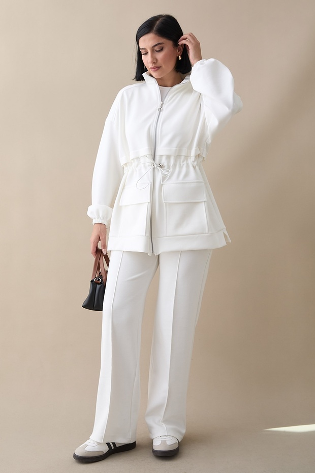 مجموعة دبل جيب حواف أسطوانية باللون الأبيض - 5