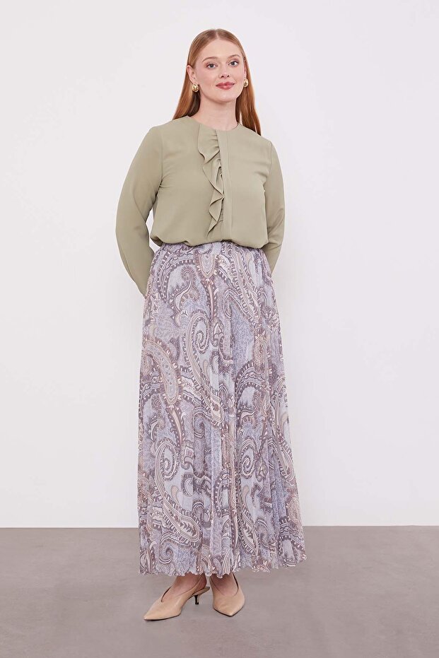 تنورة مطوية بنمط عرقي باللون الرمادي - 2