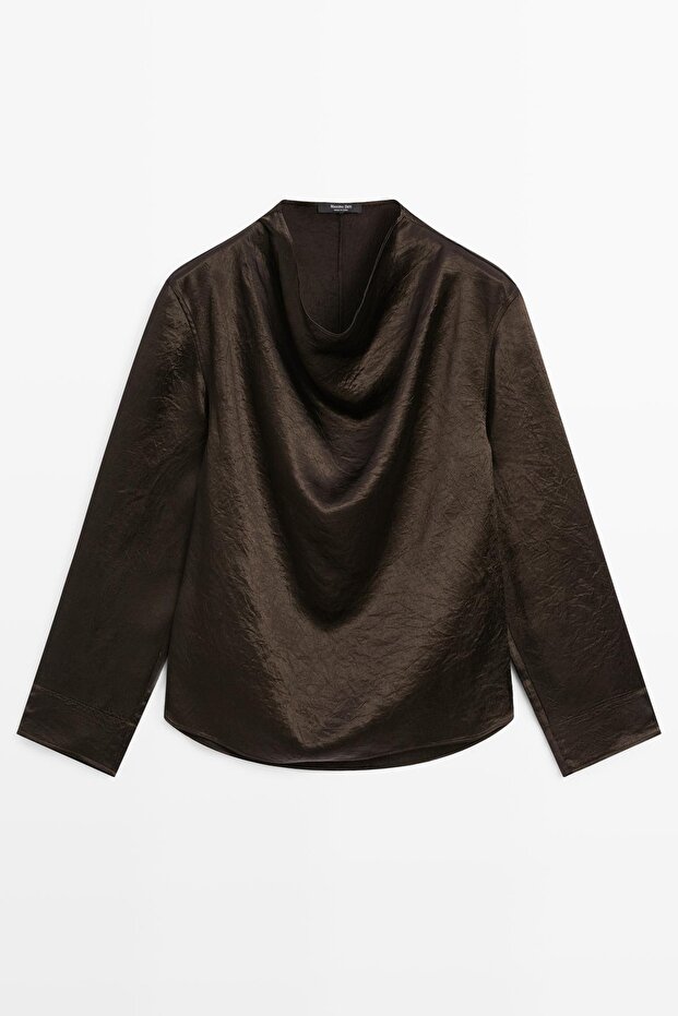 Drape yaka dökümlü bluz - 5