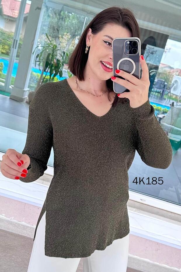 Glitter V-Neck Knitwear Blouse 4K185