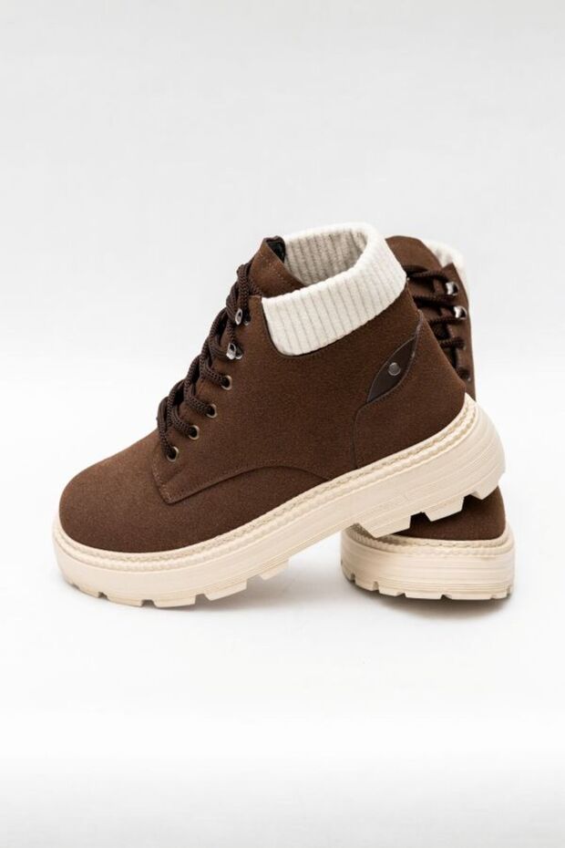 KAHVE BAĞCIKLI YÜKSEK TABAN KADIN BOT - 5