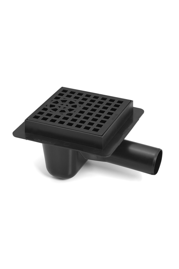 Black 50mm Side Outlet Floor Drain, Square Pattern - 1