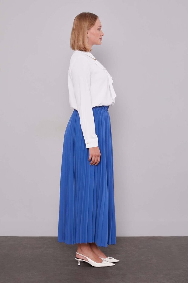 Mavi Pliseli Beli Lastikli Etek - 3