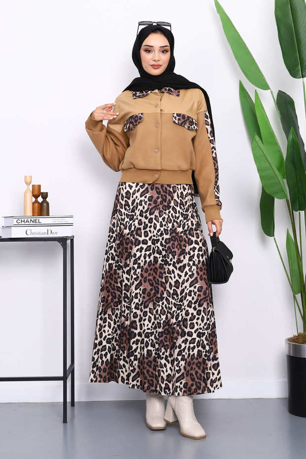 Biscuit Leopard Print Jacket Skirt Set