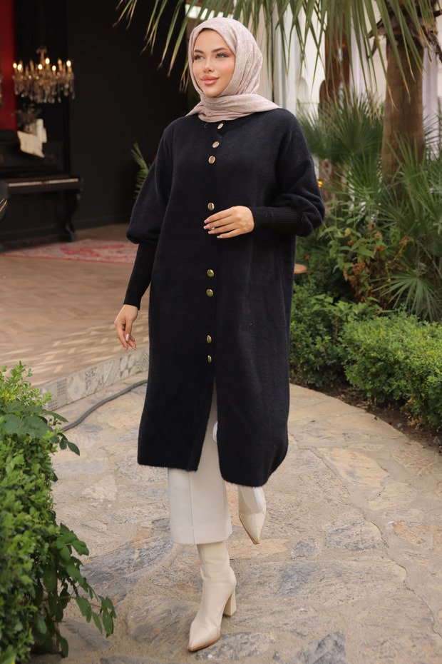 Black Hakim Collar Angora Soft Coat Cardigan