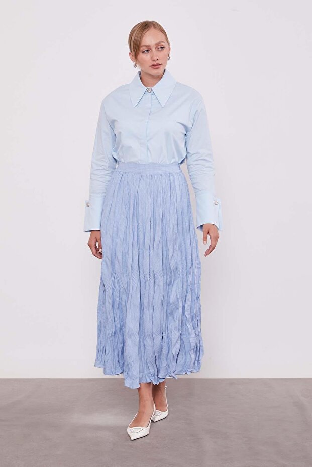 Bebe Mavisi Kırışık Model Etek - 2