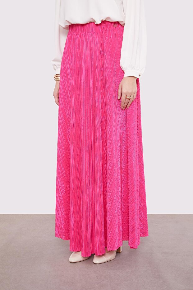 Fuşya Pileli Etek - 1