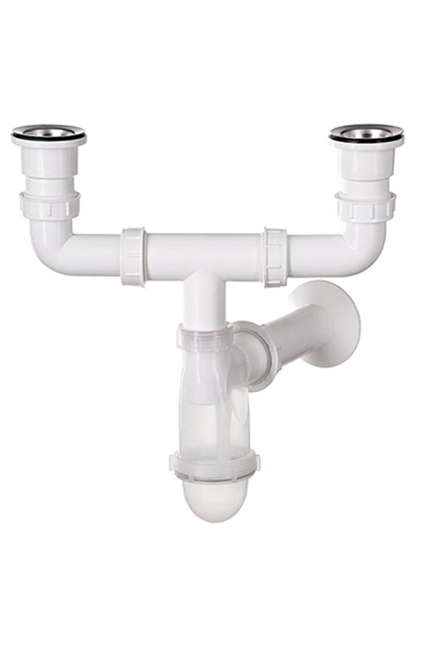 Double sink siphon, transparent - 1
