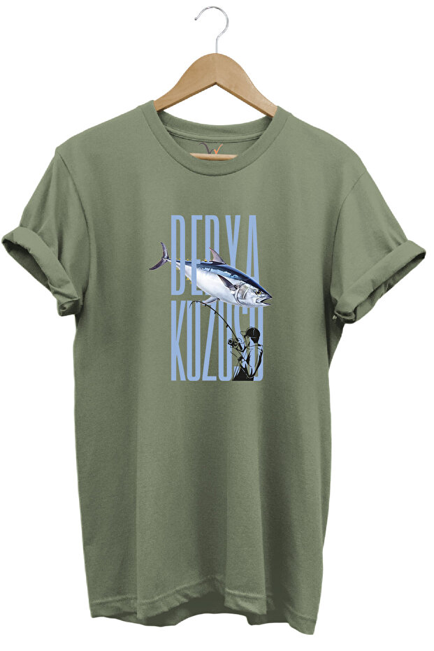 Fishing Fish Hunting Bonito Fish Derya Kuzusu Design Printed Regular Fit Crew Neck T-Shirt