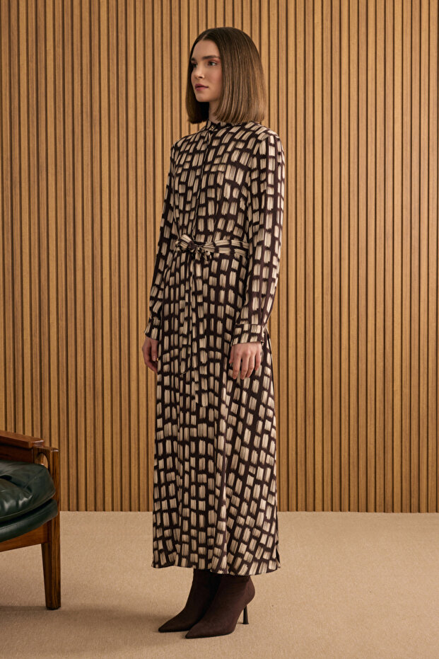 Desenli Viscon Elbise - 5