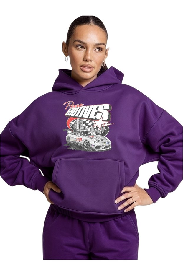 Unisex Pure Motive Car Color Custom Printed Cotton Oversize Hooded Sweatshirt