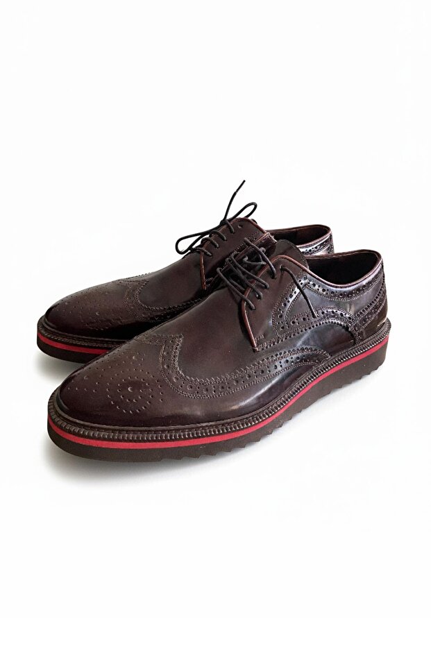 Bordo Hakiki Deri Kalın Tabanlı Brogue Erkek Ayakkabı - 6