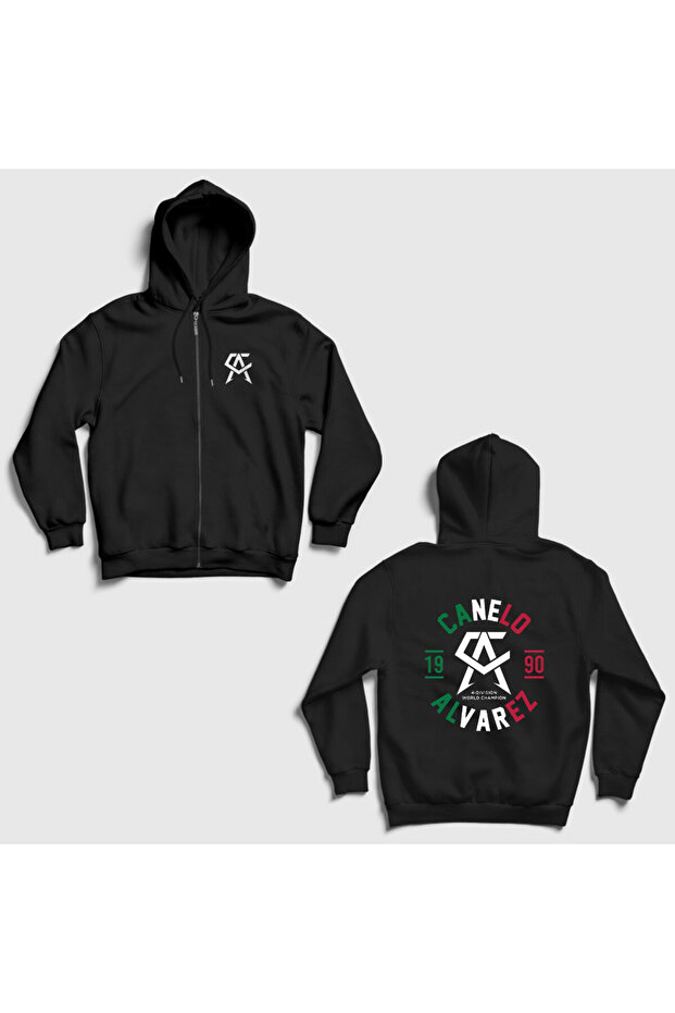 Unisex Black Champ Boxing Boxing Canelo Alvarez Back Printed Zippered Hooded Sweatshirt 576990Tt