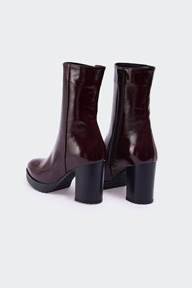 Heih Bordo Kırışık Rugan Kadın Bot - 4