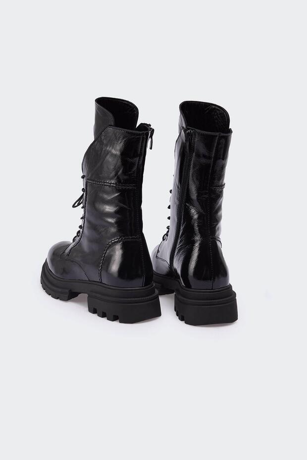 Mararae Siyah Kırışık Rugan Kadın Bot - 4