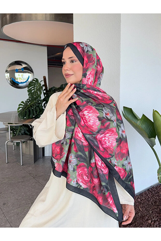 Patterned Cotton Soft Shawl Mena Series Red Black