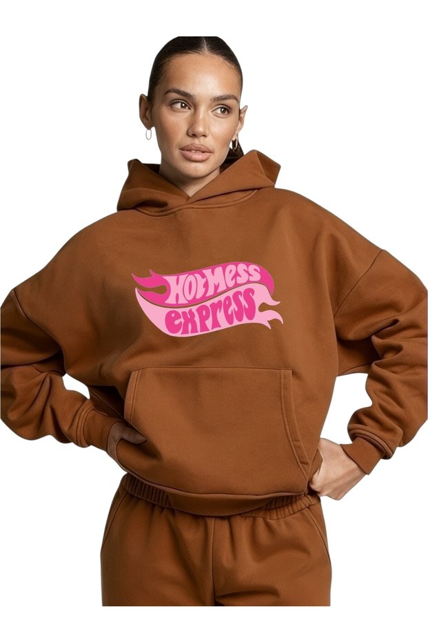 Unisex Hot Mess Colorful Custom Printed Cotton Oversize Hooded Sweatshirt