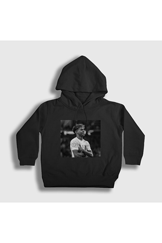 Unisex Children's Black Poster Laminated Yamal Hooded Sweatshirt 579327Tt