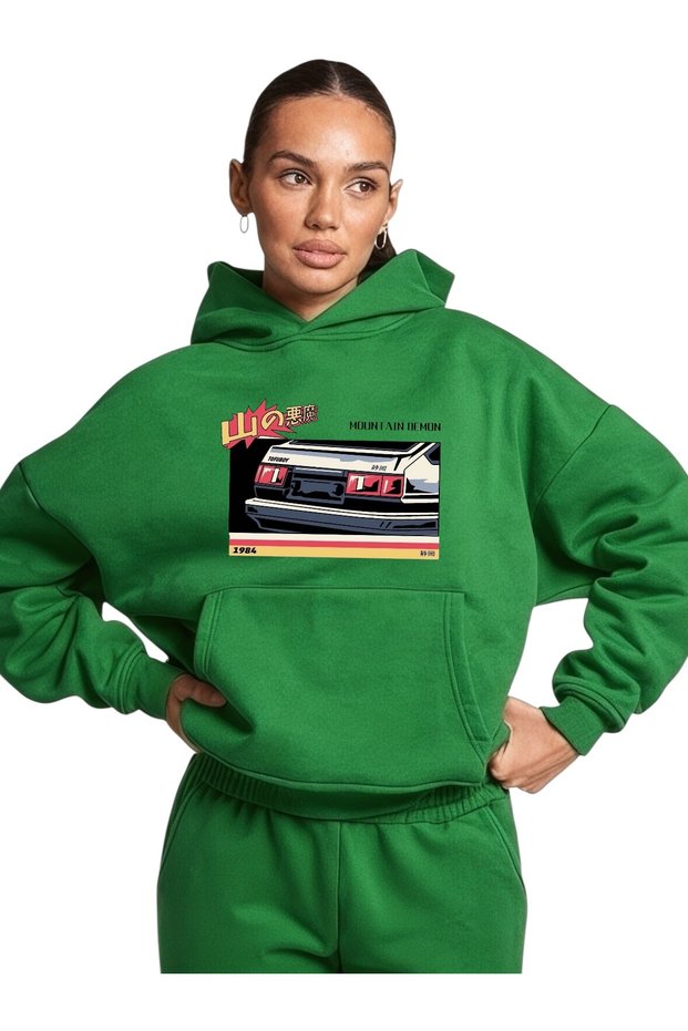 Unisex Retro Car Colorful Custom Printed Cotton Oversize Hooded Sweatshirt