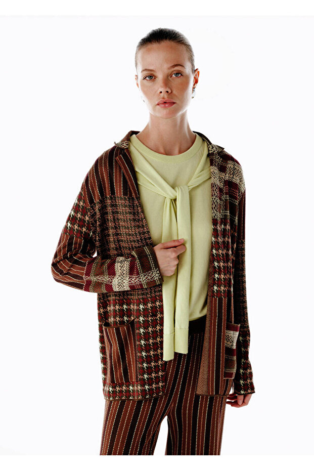 Patchwork Desenli Triko Ceket - 1