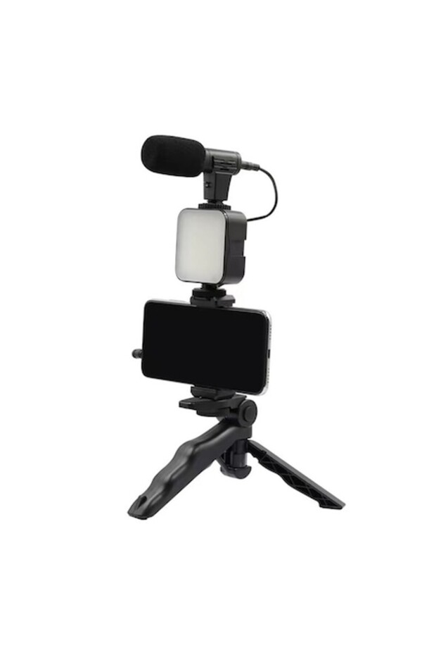 Set for vlogging/streaming, tripod, microphone, phone holder, Bluetooth remote control, LED light - 1