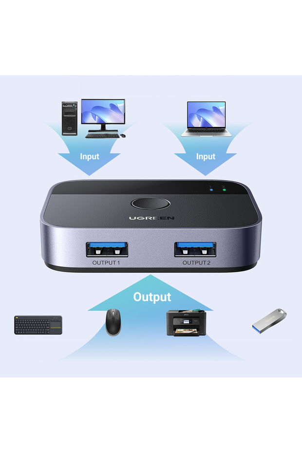 2in1 Adapter 2x USB-A 3.0 (input) / 2x USB-A (output) - gray - 2