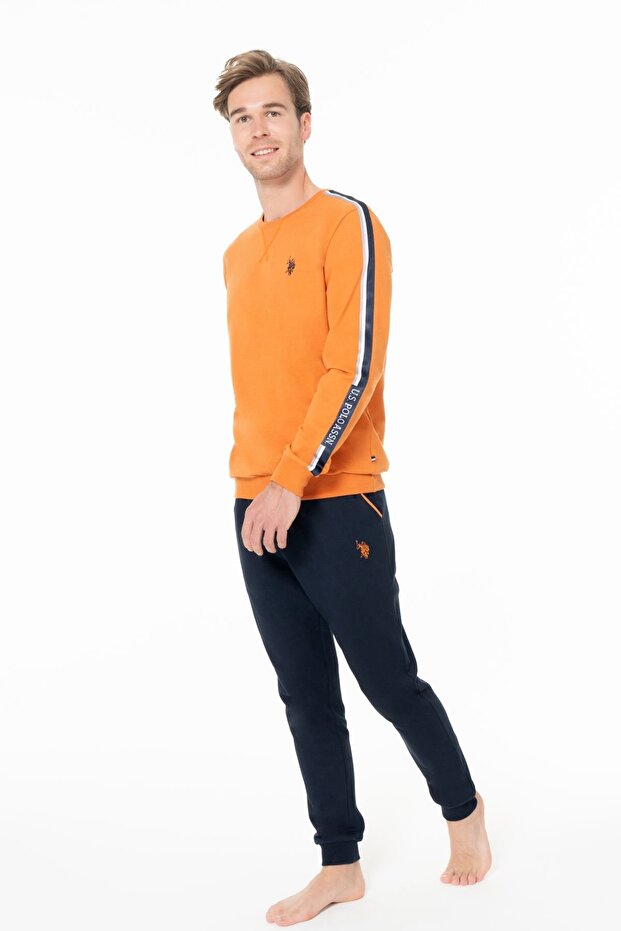 Men's Crew Neck Long Sleeve Pajama Set S26942 Taped Legs