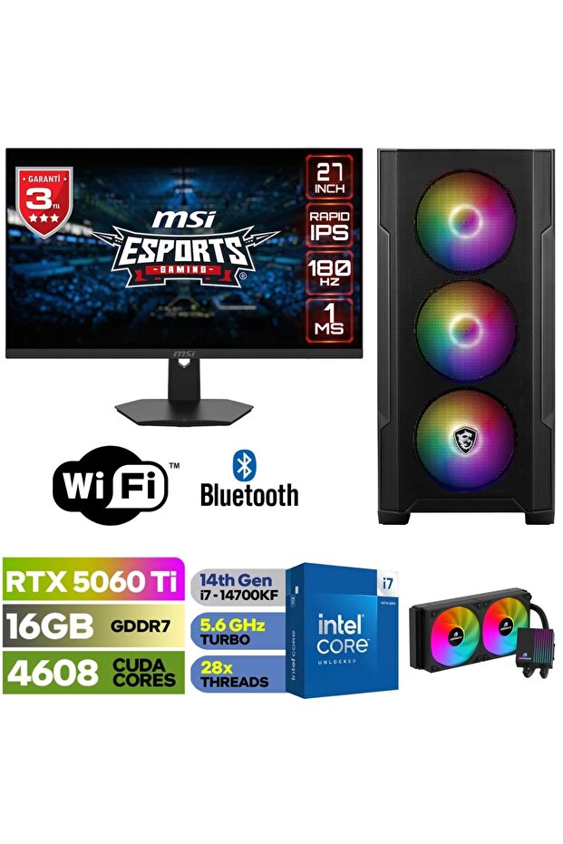 MSİ-GAMİNG DDR5-27"180HZ 1 MS-RTX 5060Tİ 16GB-İ7 14700KF-64GB DDR5 RAM-1 TB M.2 SSD-SIVI SOGUTMALI - 1