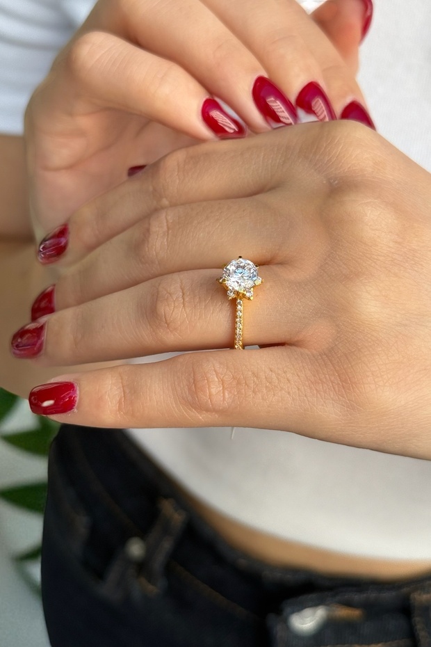 22 AYAR LOTUS MODEL TEKTAŞ YÜZÜK - 2