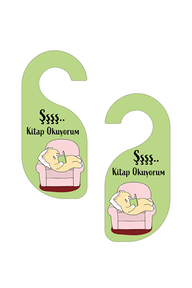 Şşş Kitap Okuyorum Kapı Askısı Kapı Uyarı Levhası - 2