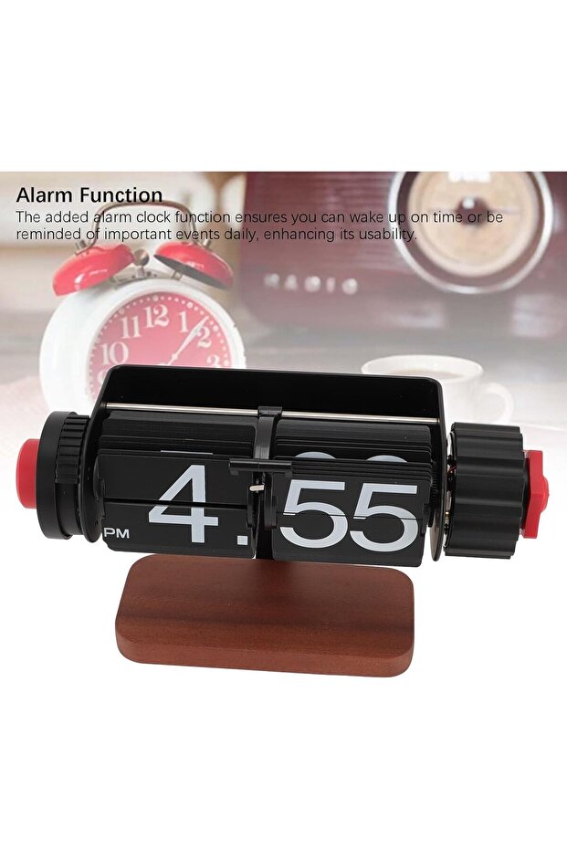 Retro Flip Clock, Flip Table Clock Retro Wooden Mechanical Automatic Flip Clock with Alarm Clo - 1
