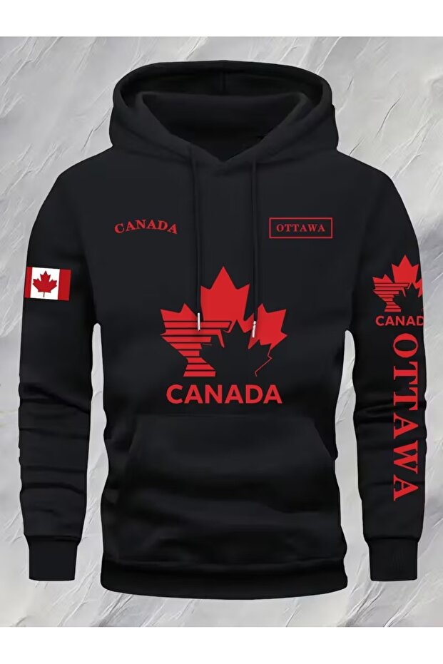 Canada Patterned Premium Hooded Sweatshirt