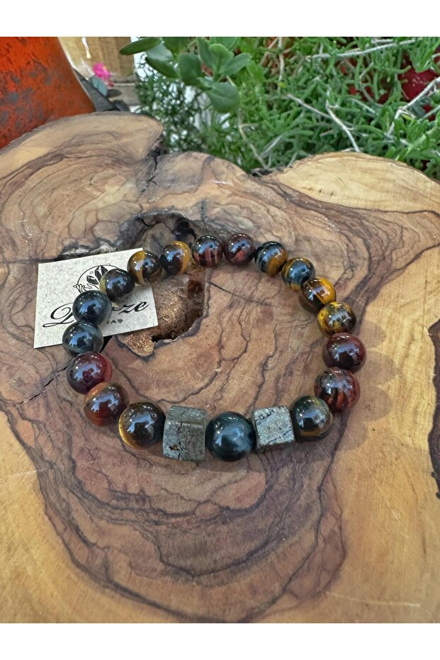 Cat's Eye and Pyrite Natural Stone Bracelet
