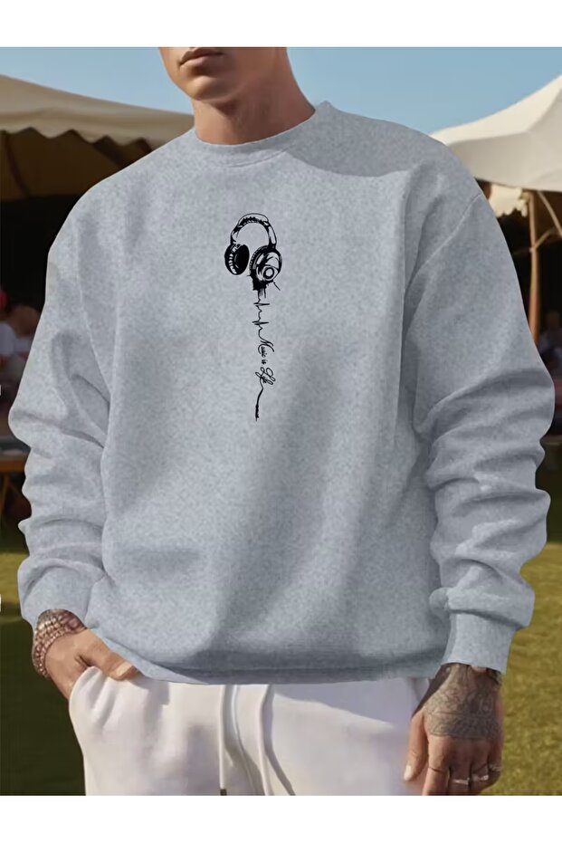 Men's Headphone Printed Sweatshirt, 3-Thread Quality Fabric, Oversized Cut