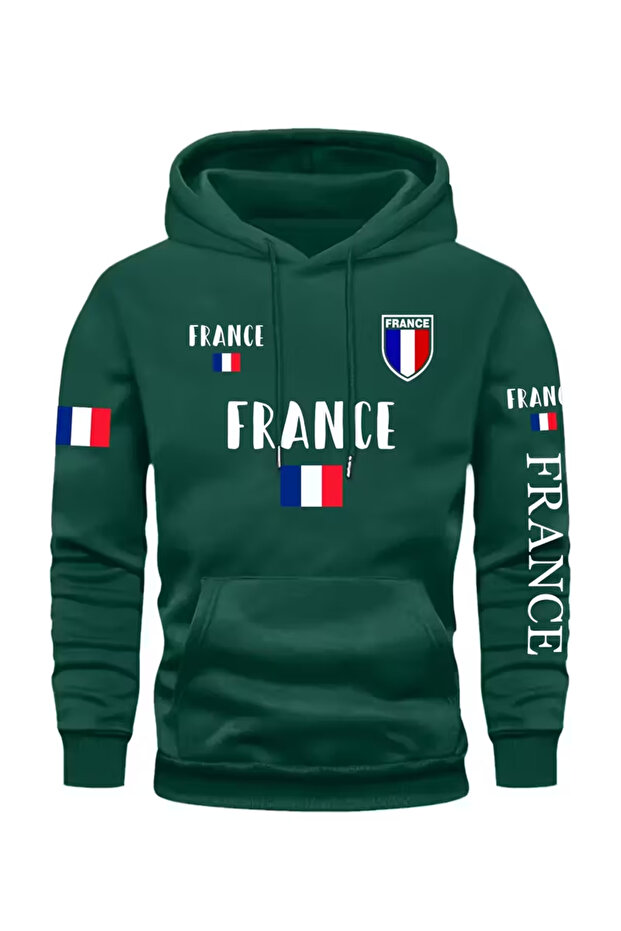 France Patterned Premium Hooded Sweatshirt