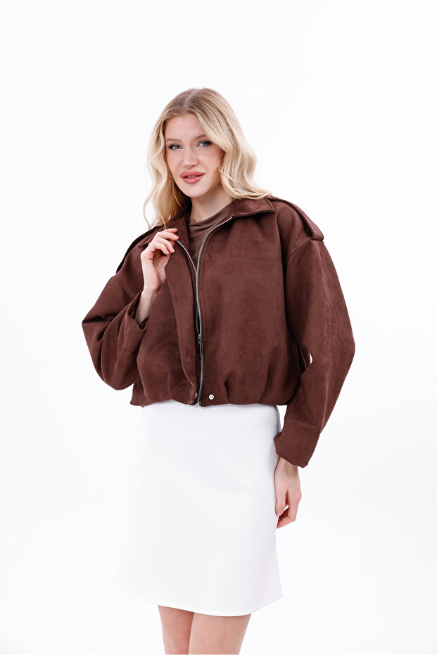 سترة بومبر من جلد الغزال مع جيوب - 3