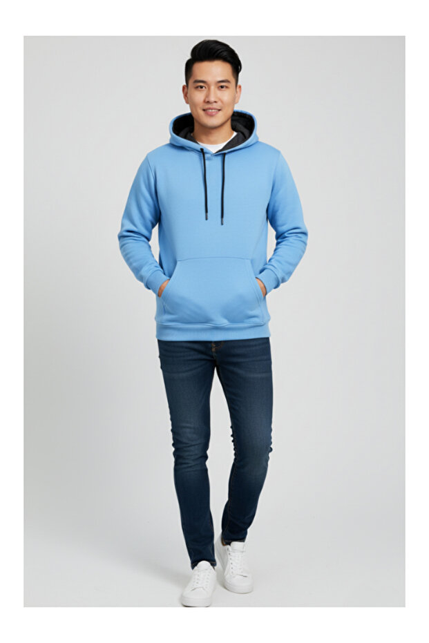 Unisex Unprinted Kangaroo Pocket Hooded 3 Thread Sweatshirt