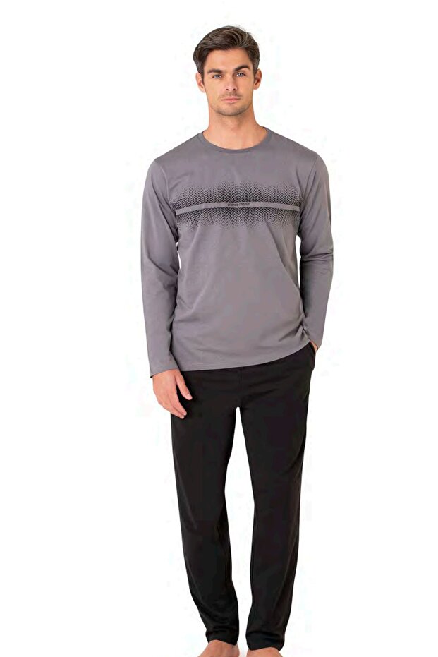 6102 Men's Gray Long Sleeve Crew Neck Pajama Set