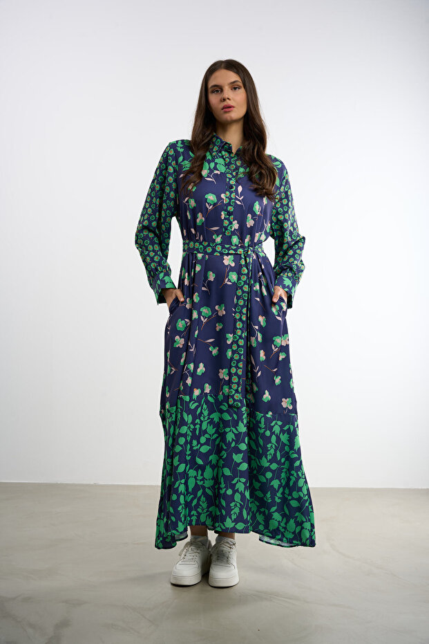 Rochie lungă cu imprimeu floral - 1