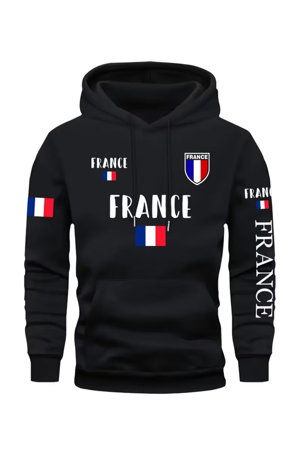 France Patterned Premium Hooded Sweatshirt