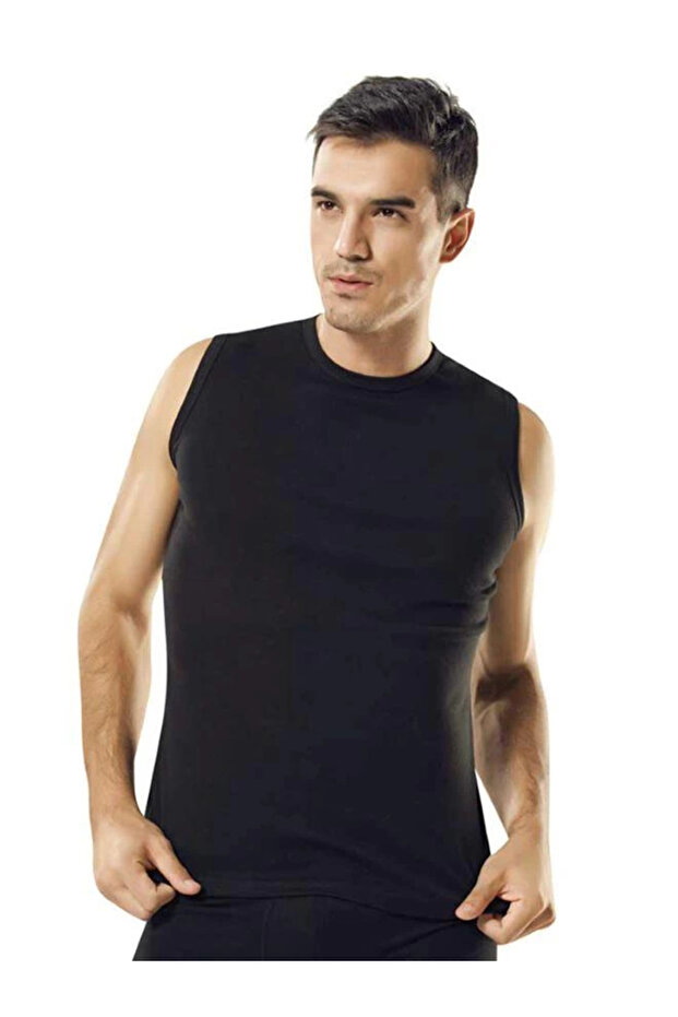 119S Ribana Men's Sleeveless O-Neck Body Undershirt Black